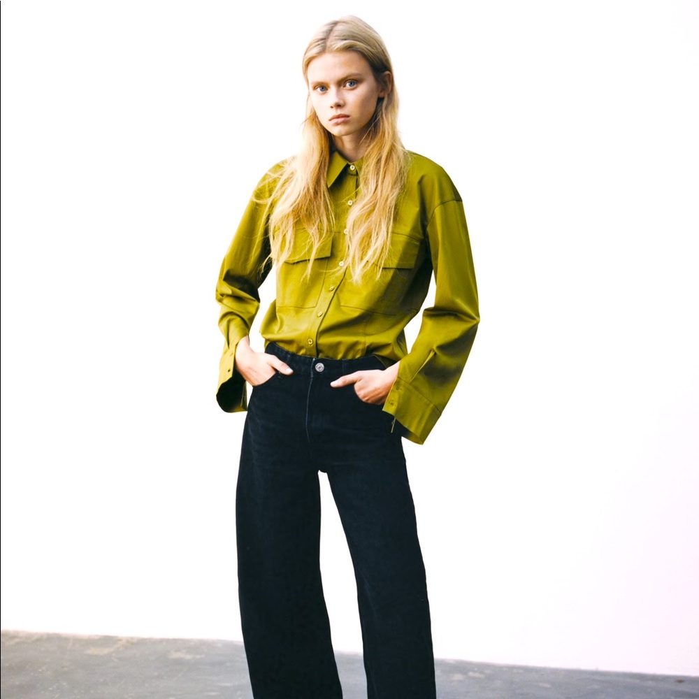 Zara Light Pistachio Fitted Shirt with Pockets